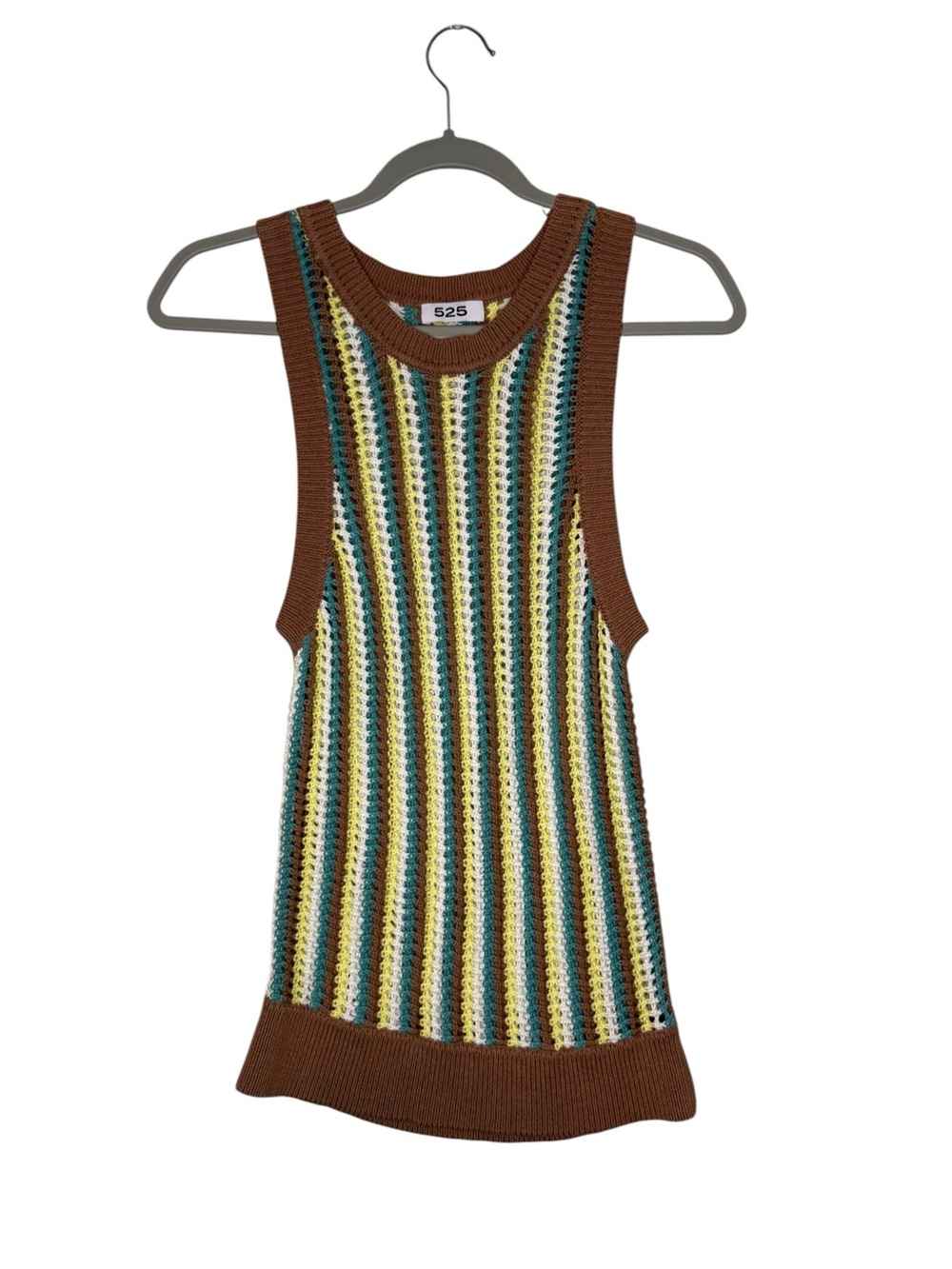525 America Striped Crochet Tank Top - Brown/Blue/Yellow Size Small
